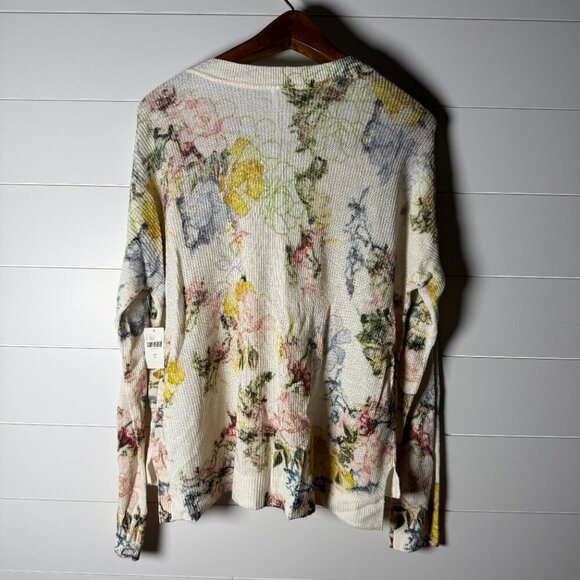 NWT Anthropologie Printed V-Neck Sweater Floral Pullover Sz Large Cream - Picture 5 of 11